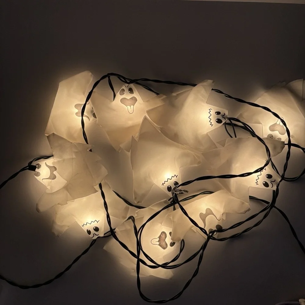 Halloween Ghost Fabric Cover String Lights 12ft Spooky Party Decor